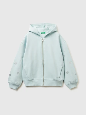 Benetton, Sweatshirt With Zip And Rhinestones, Size: XL, Aqua, Kids United Colors of Benetton