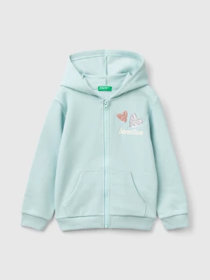 Benetton, Sweatshirt With Zip And Sequins, size 104, Aqua, Kids United Colors of Benetton