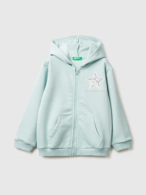 Benetton, Sweatshirt With Zip And Sequins, Size: 116, Aqua, Kids United Colors of Benetton