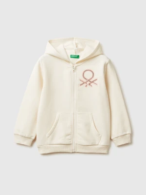 Benetton, Sweatshirt With Zip And Sequins, Size: 116, Creamy White, Kids United Colors of Benetton