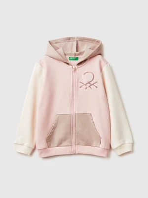 Benetton, Sweatshirt With Zip And Sequins, Size: 116, Soft Pink, Kids United Colors of Benetton