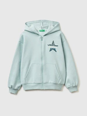 Benetton, Sweatshirt With Zip And Sequins, Size: XL, Aqua, Kids United Colors of Benetton