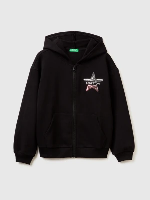Benetton, Sweatshirt With Zip And Sequins, Size: XL, Black, Kids United Colors of Benetton
