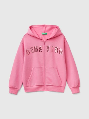 Benetton, Sweatshirt With Zip And Sequins, size 2XL, Pink, Kids United Colors of Benetton