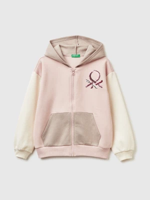 Benetton, Sweatshirt With Zip And Sequins, Size: XL, Soft Pink, Kids United Colors of Benetton