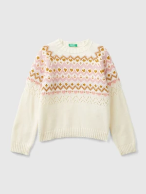 Benetton Sweter w kolorze kremowym rozmiar: 140