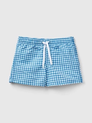 Benetton, Swim Trunks With Check Print, size 2XL, Light Blue, Kids United Colors of Benetton