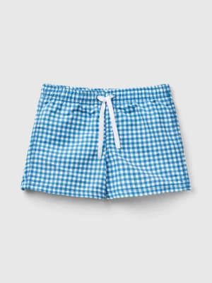 Benetton, Swim Trunks With Check Print, size 82, Light Blue, Kids United Colors of Benetton