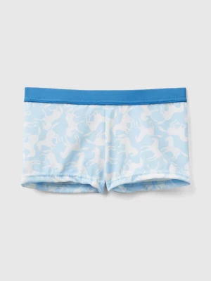 Benetton, Swim Trunks With Horse Print, size 2XL, Sky Blue, Kids United Colors of Benetton