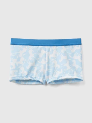 Benetton, Swim Trunks With Horse Print, size 90, Sky Blue, Kids United Colors of Benetton