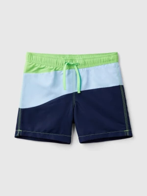 Benetton, Swim Trunks With Wave Motif, size 3XL, Blue, Kids United Colors of Benetton