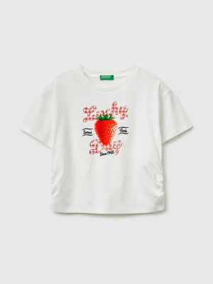 Benetton, T-shirt Gathered At The Hips, Size: XL, Creamy White, Kids United Colors of Benetton