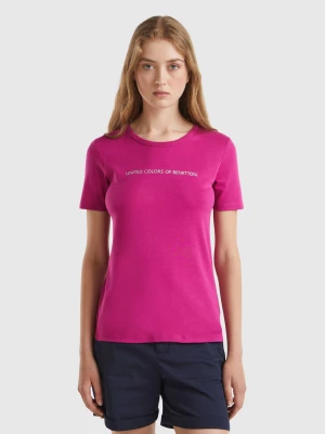 Benetton, T-shirt In 100% Cotton With Glitter Print Logo, size M, Cyclamen, Women United Colors of Benetton