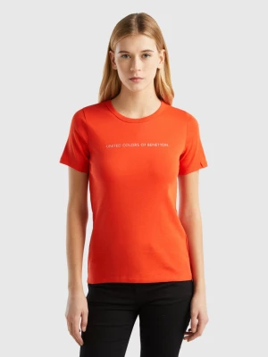 Benetton, T-shirt In 100% Cotton With Glitter Print Logo, size M, Red, Women United Colors of Benetton
