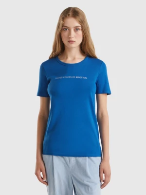Benetton, T-shirt In 100% Cotton With Glitter Print Logo, size S, Air Force Blue, Women United Colors of Benetton