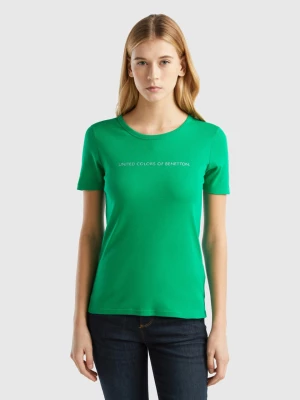 Benetton, T-shirt In 100% Cotton With Glitter Print Logo, size S, Green, Women United Colors of Benetton