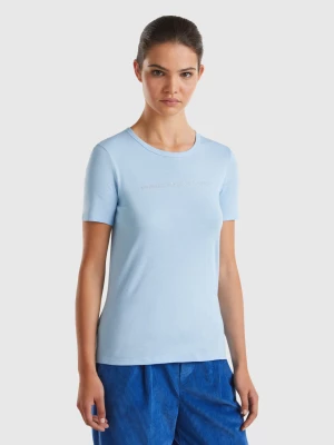 Benetton, T-shirt In 100% Cotton With Glitter Print Logo, size S, Light Blue, Women United Colors of Benetton