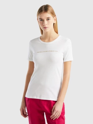 Benetton, T-shirt In 100% Cotton With Glitter Print Logo, size S, White, Women United Colors of Benetton