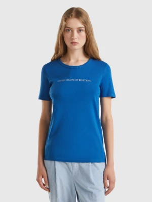 Benetton, T-shirt In 100% Cotton With Glitter Print Logo, size XS, Air Force Blue, Women United Colors of Benetton