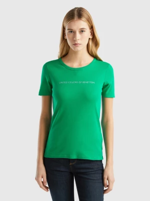 Benetton, T-shirt In 100% Cotton With Glitter Print Logo, size XS, Green, Women United Colors of Benetton