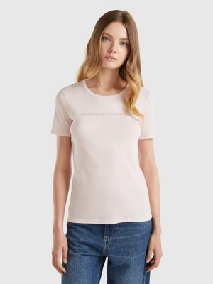 Benetton, T-shirt In 100% Cotton With Glitter Print Logo, size XS, Pastel Pink, Women United Colors of Benetton