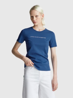 Benetton, T-shirt In 100% Cotton With Glitter Print Logo, size XXS, Air Force Blue, Women United Colors of Benetton