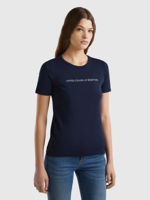 Benetton, T-shirt In 100% Cotton With Glitter Print Logo, size XXS, Dark Blue, Women United Colors of Benetton