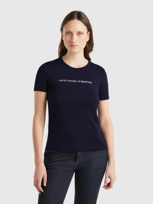 Benetton, T-shirt In 100% Cotton With Glitter Print Logo, size XXS, Dark Blue, Women United Colors of Benetton