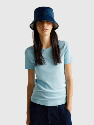 Benetton, T-shirt In 100% Cotton With Glitter Print Logo, Size: XXS, Light Blue, Women United Colors of Benetton