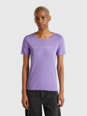 Benetton, T-shirt In 100% Cotton With Glitter Print Logo, size XXS, Periwinkle, Women United Colors of Benetton
