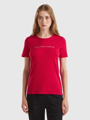 Benetton, T-shirt In 100% Cotton With Glitter Print Logo, size XXS, Plum, Women United Colors of Benetton