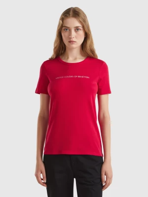 Benetton, T-shirt In 100% Cotton With Glitter Print Logo, size XXS, Red, Women United Colors of Benetton