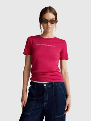 Benetton, T-shirt In 100% Cotton With Glitter Print Logo, Size: XXS, Strawberry, Women United Colors of Benetton