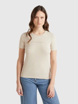 Benetton, T-shirt In 100% Cotton With Glitter Print Logo, size XXS, Beige, Women United Colors of Benetton