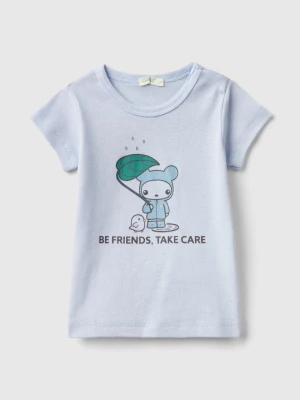 Benetton, T-shirt In 100% Organic Cotton, size 82, Sky Blue, Kids United Colors of Benetton
