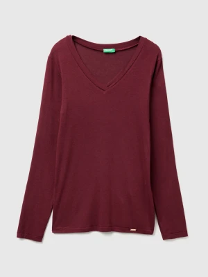 Benetton, T-shirt In Cashmere And Modal Blend, Size: S, Burgundy, Women United Colors of Benetton