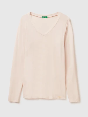 Benetton, T-shirt In Cashmere And Modal Blend, Size: XS, Beige, Women United Colors of Benetton
