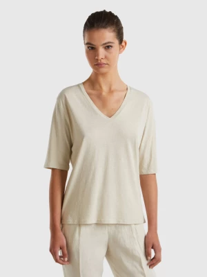 Benetton, T-shirt In Cotton And Linen Blend, size L, Beige, Women United Colors of Benetton