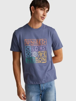 Benetton, T-shirt In Cotton With Logo, Size: L, Air Force Blue, Men United Colors of Benetton