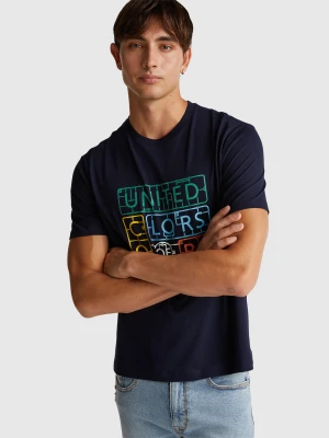 Benetton, T-shirt In Cotton With Logo, Size: XS, Dark Blue, Men United Colors of Benetton