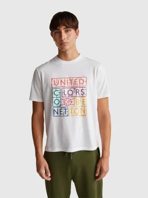 Benetton, T-shirt In Cotton With Logo, Size: XL, White, Men United Colors of Benetton