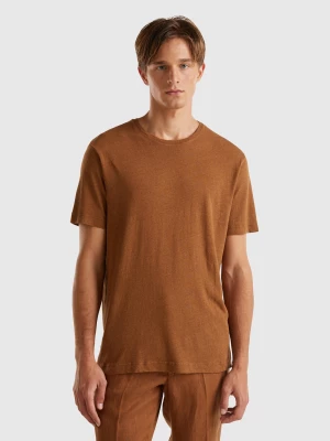 Benetton, T-shirt In Linen Blend, size L, Brown, Men United Colors of Benetton