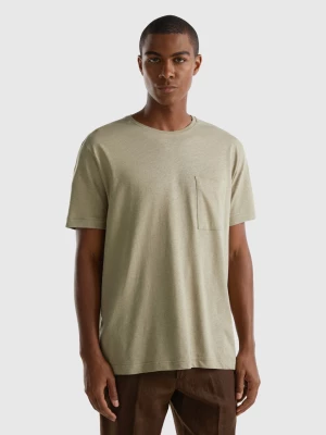 Benetton, T-shirt In Linen Blend With Pocket, size L, Light Green, Men United Colors of Benetton