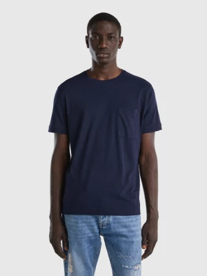 Benetton, T-shirt In Linen Blend With Pocket, size XL, Dark Blue, Men United Colors of Benetton