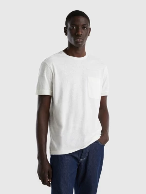 Benetton, T-shirt In Linen Blend With Pocket, size XXXL, White, Men United Colors of Benetton