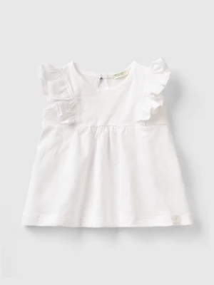 Benetton, T-shirt In Linen Blend With Ruffles, size 50, White, Kids United Colors of Benetton
