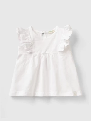 Benetton, T-shirt In Linen Blend With Ruffles, size 74, White, Kids United Colors of Benetton