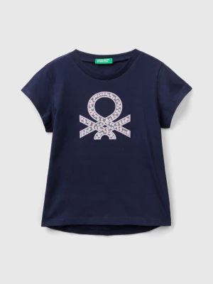 Benetton, T-shirt In Organic Cotton With Embroidered Logo, size 104, Dark Blue, Kids United Colors of Benetton
