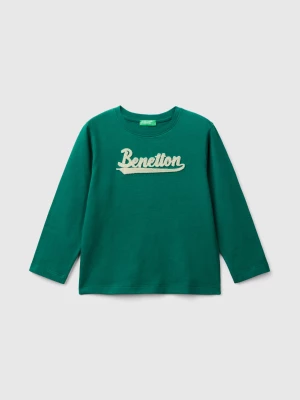 Benetton, T-shirt In Organic Cotton With Embroidered Logo, size 104, Dark Green, Kids United Colors of Benetton