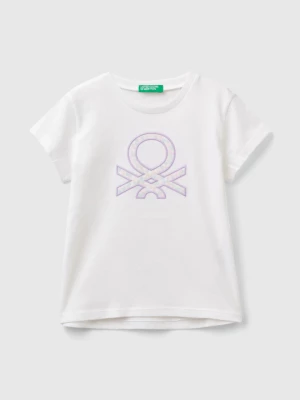 Benetton, T-shirt In Organic Cotton With Embroidered Logo, size 104, White, Kids United Colors of Benetton